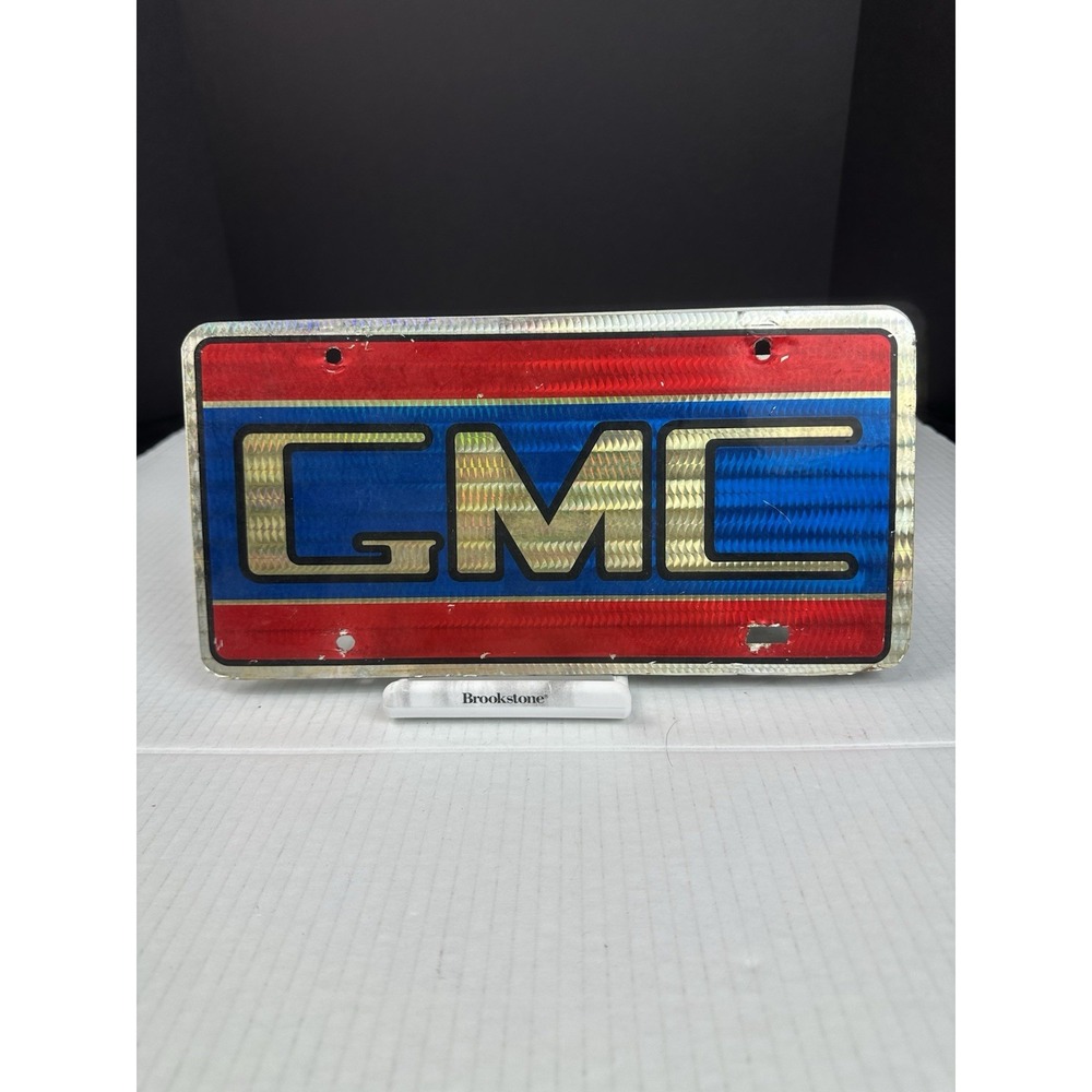 VTG GMC Metal License Plate Vtg 90s Novelty Rare Prism Reflective See Pics